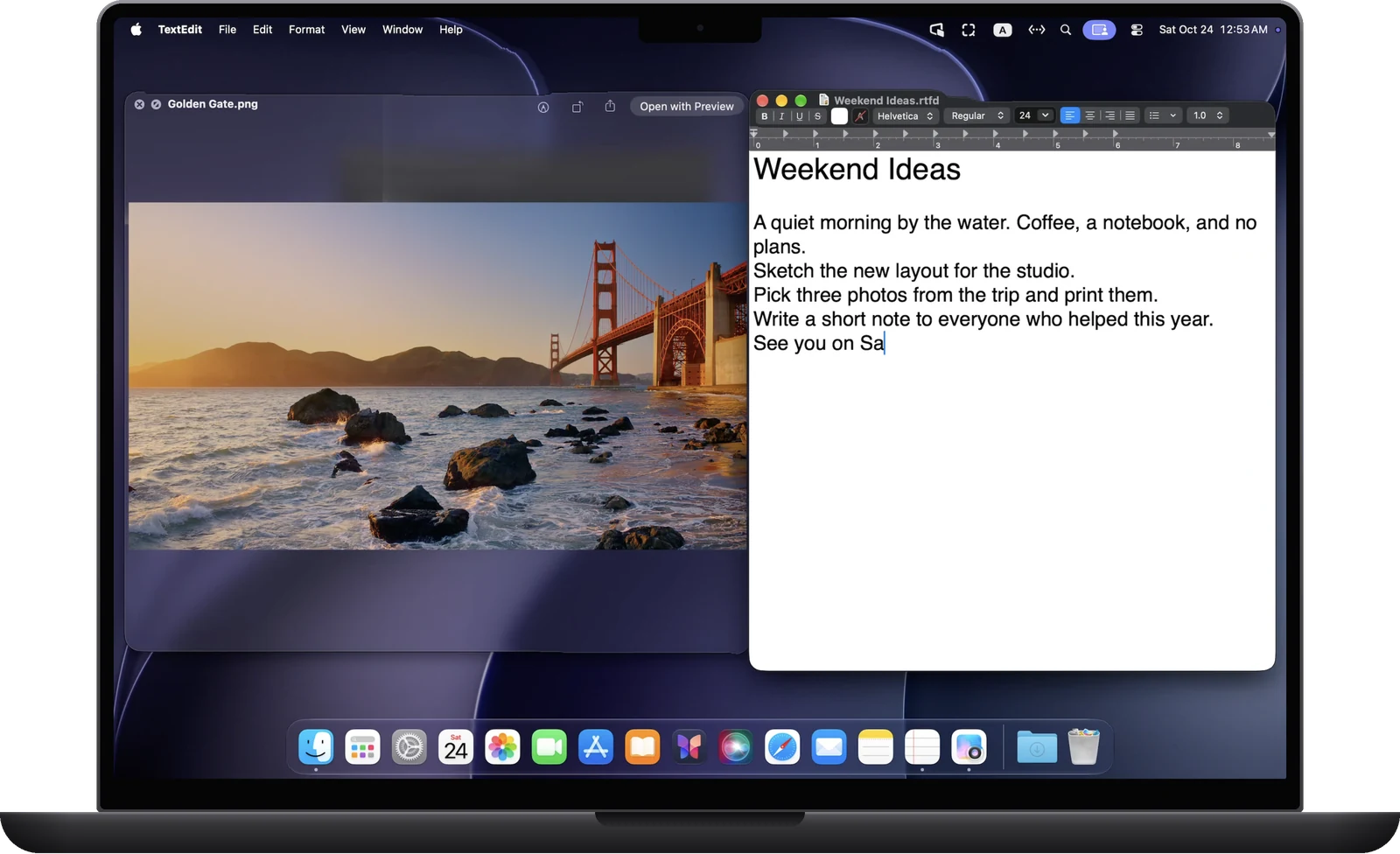 MacBook Pro의 창에 Mac mini의 데스크탑이 표시된 모습