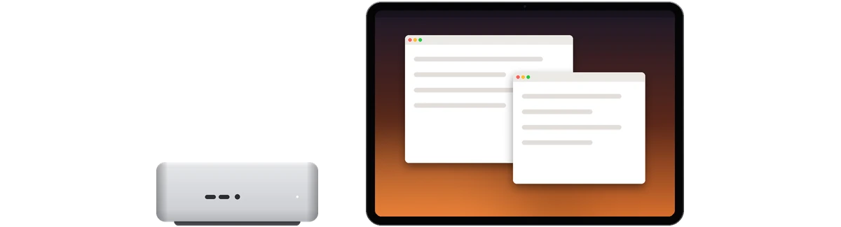 An iPad next to a Mac mini as its main display